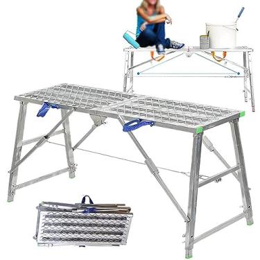 Imagem de Plataforma de trabalho portátil dobrável plataforma de trabalho andaime torre escada banco ajustável altura 399.2 kg capacidade de carga andaime multiuso para soldagem de aço galvanizado 140 cm