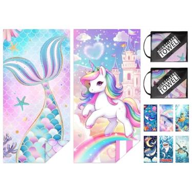 Imagem de NIBESSER Pacote com 2 toalhas de praia infantis para meninas e meninos 76,2 cm x 152,4 cm toalhas de banho de microfibra de secagem rápida sem areia leves e absorventes toalhas de banho para viagens