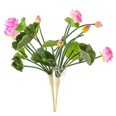 Imagem de Didiseaon 2 peças de flores de lótus artificiais, flores de lírio d'água, arranjo de flores falsas para decoração de festa de casamento em casa (rosa escuro)