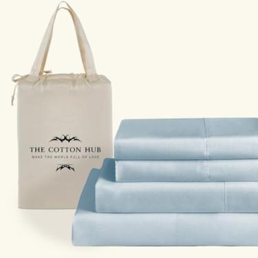 Imagem de Conjunto de lençóis Queen Size 6 peças, 600 fios, algodão pima peruano, cabe até 45 a 53 cm de profundidade (sólido, azul francês)