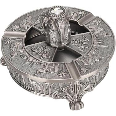 Imagem de Cinzeiro retro com tampa cinzeiros de secretária vintage homens a fumar material metálico para interior ao ar livre escritório da casa ornamentos (cor prateada)