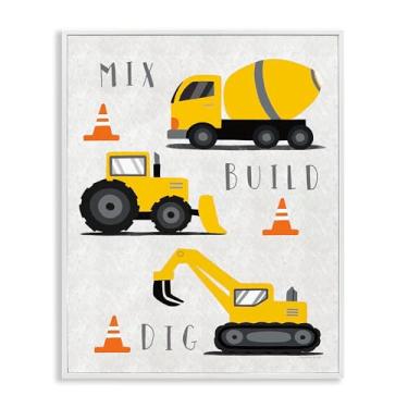 Imagem de Stupell Industries Mix Build Dig Trucks White Framed Giclee Art, design por Elizabeth Tyndall, 16 x 20