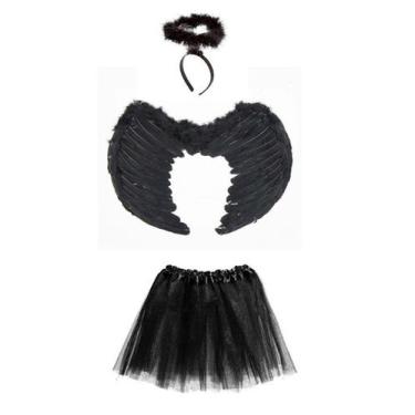 Imagem de Fantasia  Anjo Asa  Aureola e Saia Preta Infantil  - 3 Peças - CM Pres