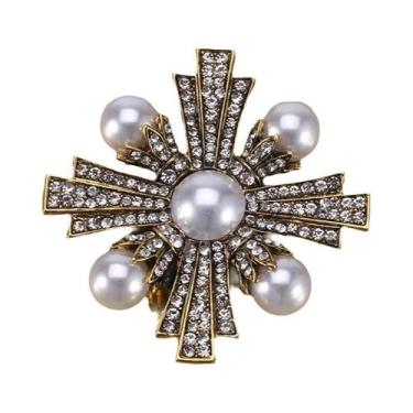 Imagem de Broche de Strass e Pérolas Barrocas Luxuoso para Vestido de Festa e Ca