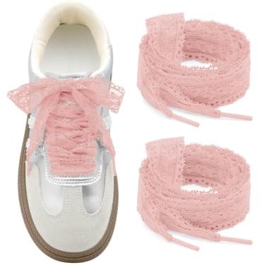 Imagem de WEGOODZF Cadarços de renda planos para mulheres: 2 pares de cadarços chiques rendados de 2,3 cm de largura, 09 Rosa empoeirado, 24 inch (60CM)