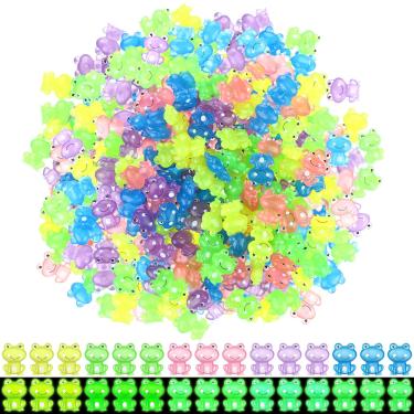 Imagem de Seenelling 100 peças luminosas mini sapos de resina que brilham no escuro mini animais minúsculos sapos de plástico estatuetas em miniatura para jardim DIY paisagem artesanato ornamento acessórios