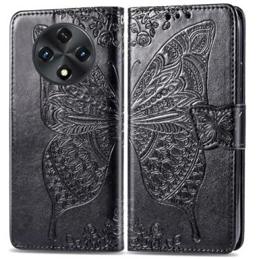 Imagem de DAMONDY Capa para UMIDIGI G100, couro PU, borboleta, flores em relevo, capa flip magnética, suporte para cartões, alça de mão, carteira para UMIDIGI G100A - preta