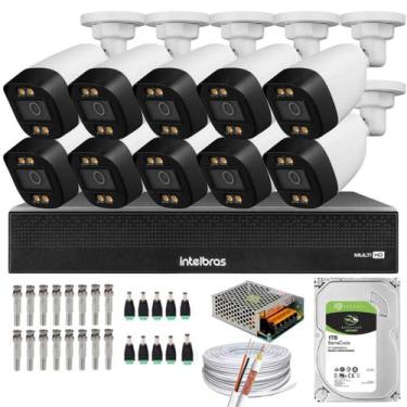 Imagem de Kit 10 Câmeras Segurança FullColor Visão Noturna Colorida 1080p 2.8mm 