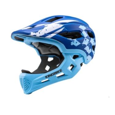 Imagem de oshhni Capacete de bicicleta infantil com rosto inteiro, confortável, ajustável, portátil, para crianças, para skate, ciclismo de equilíbrio, Azul