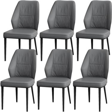 Imagem de Widppsopt Conjunto de 6 cadeiras de sala de jantar de cozinha cadeiras laterais de couro napa com perna de aço carbono preto cozinha sala de estar poltronas (cor: cinza escuro)
