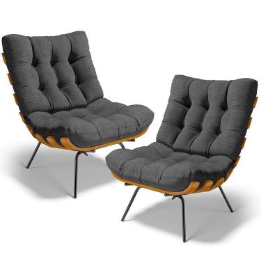 Imagem de Kit 2 Poltronas Decorativas Costela L02 Linho Cinza Escuro - Lyam Decor