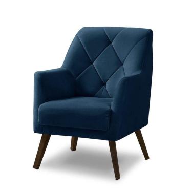 Imagem de Poltrona Decorativa Retrô Recepção Magali Veludo Azul Marinho Lansofbr