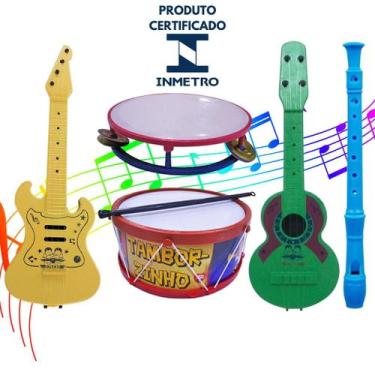 Imagem de Kit 5 Brinquedos Kit Musical Flauta Tamborzinho Pandeiro Guitarra Infa