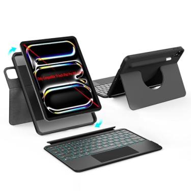 Imagem de accrosoo Capa com teclado magnético giratório e removível de 360° apenas para iPad Pro M4 2024 de 11 polegadas, retrato e paisagem, com touchpad, ângulo de 0 a 170°, proteção total, suporte de lápis