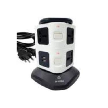 Imagem de Torre de Tomada Vertical com 3 Tomadas Universais e 2 Portas USB, Base Giratória, Botões Liga/Desliga, 2500W, Branco