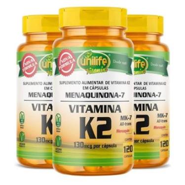 Imagem de Kit 3 Vitamina K2 MK-7 65mcg 120 Cápsulas Unilife Vitamins-Unissex