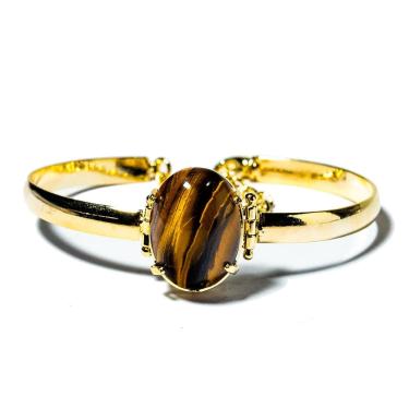Imagem de Bracelete Olho de Tigre Pedra Natural Mini Cabochão Dourado