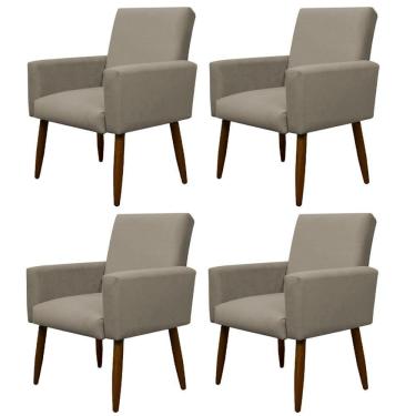 Imagem de Kit 4 Poltronas Para Sala Pés De Madeira Nina Cappuccino
