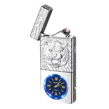 Imagem de COMANYI Isqueiro elétrico recarregável por USB, isqueiros de arco duplo de plasma à prova de vento, isqueiros de relógio frescos sem chama com indicação de bateria LED para velas, bastão de incenso