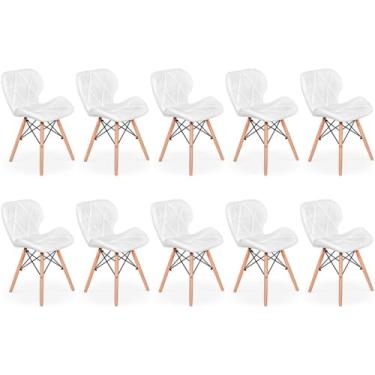 Imagem de Kit 10 Cadeiras de Jantar Charles Eames Slim Wood Estofada - Branco