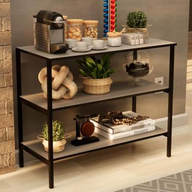 Imagem de Aparador Moderno com 3 Prateleiras, Estrutura em Metal Preto, Estilo Industrial, para Sala de Estar e Corredor (Cinza)
