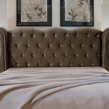 Imagem de Cabeceira Casal Safira com Pés e Fixação para Box (Marrom)