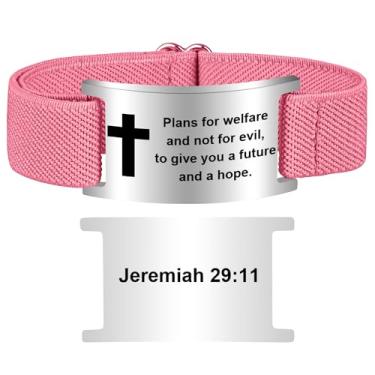 Imagem de Pmormyy Pulseira de cruz com versículo bíblico para mulheres e homens, pulseira ajustável de presente de Jesus é rei cristão WWJD, One Size, Aço inoxidável, Sem Pedra Preciosa