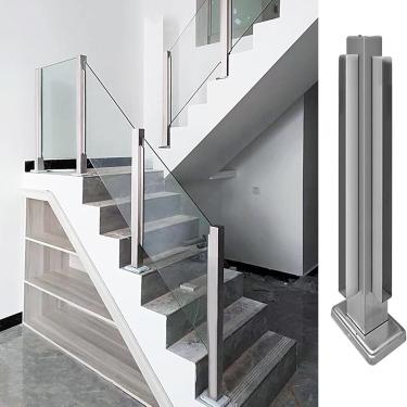 Imagem de Postes De Corrimão De Vidro Para Escadas Internas, Postes De Balaustradas De Deck De Aço Inoxidável Para Guarda-corpos De Varanda Gazebo Escada Externa, Com Fend, Corner Post, 115cm/45.3in