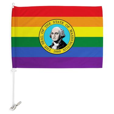 Imagem de Washington Pride Cars Decorações Rainbow Flags Bandera para Carros Window Clip Pole Mount Kit Truck Rod Auto Accessories Poster Month Gifts for Gay Lesbian Queer Transgender Car Decor Feito nos EUA