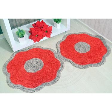 Imagem de Par de Tapetes Maria Flor - Vermelho e Bege