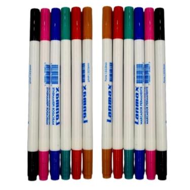 Imagem de Kit 2 Kit Caneta Marcador Permanente Tecido 6 Cores 12 Pontas Azul Vermelho Verde Preto Amarelo Rosa Essas Canetas São Perfeitas Para Personalização De Roupas, Artesanato E Projetos Diy