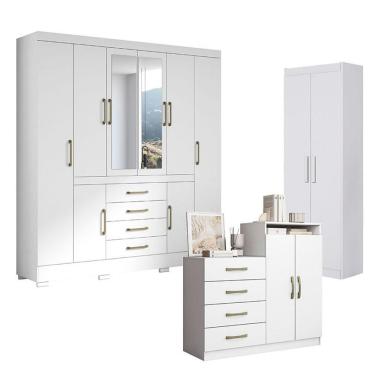 Imagem de Guarda Roupa Casal Nápole 2045149 E Armário Multiuso 2000191 E Cômoda Londres Branco - Aramóveis