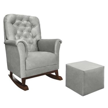 Imagem de Poltrona De Amamentação Com Balanço Agatha Pé Canoa E Puff Veludo Cinza - Phoenix Baby Veludo Cinza