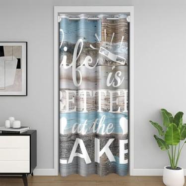 Imagem de Erosebridal Cortina de porta de lago 132 cm L x 203 cm C, cortina blackout rústica de madeira para casa de fazenda, cortina blackout Life is Better at The Lake Door Drape, cortina divisória de quarto