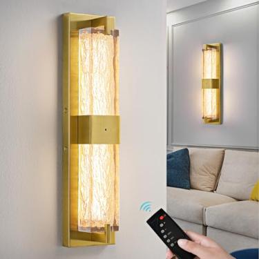 Imagem de WOSHITU Aplique De Parede Resina Operado Por Bateria - Sem Fio Recarregável Luz Dourada Regulável Led Remoto Arandelas Iluminação Moderna Latão Escovado Acessório Vaidade Para Sala Estar Quarto Banh