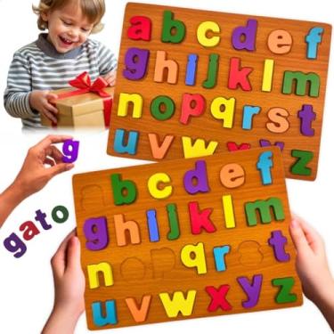 Imagem de Kit Brinquedo Educativo Infantil 2 Jogos de Madeira Alfabeto Números Pedagógico Alfabetização Coordenação Motora Escola Creche Presente Natal Dia das Crianças Menino Menina 3 6 Anos (Alfabeto)