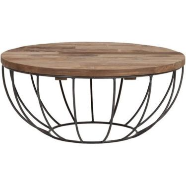 Imagem de Mesa De Café Redonda, Pequena Mesa De Café Com Estrutura De Aço, Mesa Lateral Para Sala De Estar, Quarto, Escritório, Rústico Marrom E Preto, 90X45CM