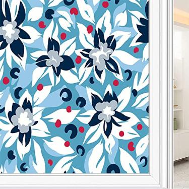 Imagem de Película de janela de privacidade de flores, textura de estilo floral, filme de vidro para sala de estar e escritório em casa, L90 x C 190 cm
