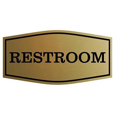 Imagem de Placa de banheiro chique - Sinalização de banheiro comercial - Fácil de instalar (ouro escovado) - Pacote pequeno com 2
