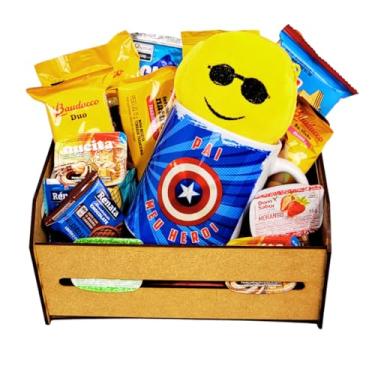 Imagem de Cesta De Café da Manhã Presente Aniversarios, Dia dos Pais, Com Cesta em MDF e Caneca (Pai Meu Heroi)