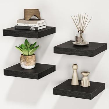 Imagem de FLYJOE Prateleiras quadradas flutuantes para parede, 20 cm L x 20 cm P x 3 cm A, pequenas prateleiras de madeira montadas na parede com suportes invisíveis para sala de estar, quarto, banheiro