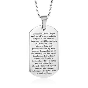 Imagem de N+A Colar com chaveiro de oficial correcional para homens e mulheres, personalizado de aço inoxidável, correções, oração gravada, etiqueta canina, pingente militar, joia C.O. presente de oração, Metal