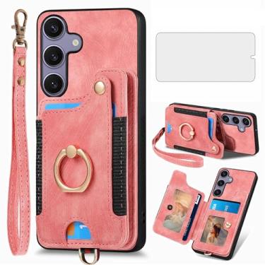 Imagem de Capa de telefone para Samsung Galaxy S25 Plus S25+ 5G capa carteira com protetor de tela de vidro temperado e alça de pulso RFID suporte para cartão de crédito anel suporte S25Plus 25S + S 25 25+