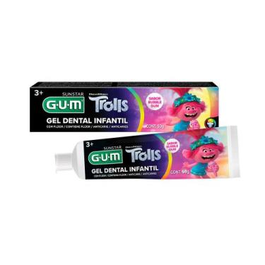 Imagem de Gel Dental Infantil Gum Trolls 3+ com Flúor Sabor Tutti Frutti 50g