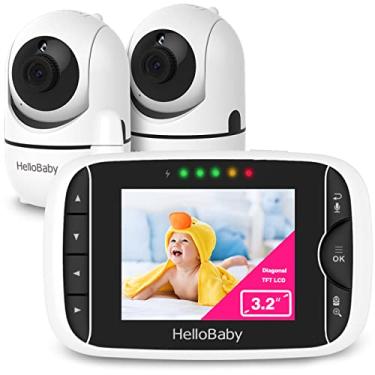 Imagem de HelloBaby Video Baby Monitor with 2 Cameras and Audio. Baby Monitor with Remote Pan/Tilt/Zoom, VOX Mode, Night Vision, 2-Way Talk, 8 Lullabies