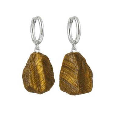 Imagem de Brinco de Argola Olho de Tigre - Cristal Natural, Prata 925