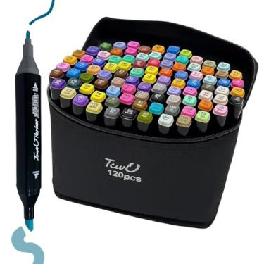 Imagem de Kit Caneta para Colorir 120 Cores Marcadores Artísticos Permanente Conjunto com Estojo Canetinha Ponta Dupla Linha Premium