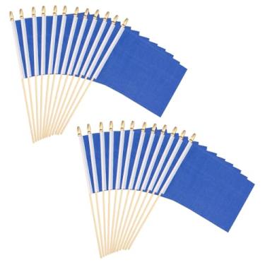 Imagem de PATIKIL Bandeira em branco azul escuro de 20 x 7 cm, 24 peças de mastro de madeira portátil de cor sólida para fazer você mesmo, grafite, aniversário, carnaval, celebração, esportes