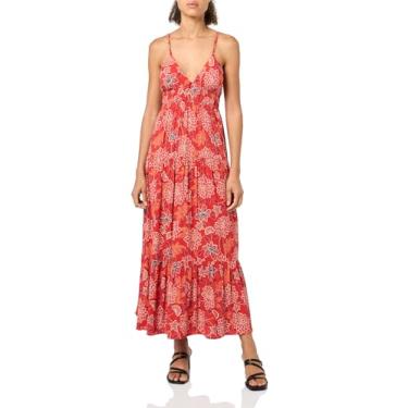 Imagem de Angie Vestido longo feminino estampado em camadas Peekaboo, Vermelho, G