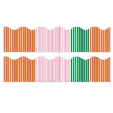 Imagem de Mobiusea Creation Bordas recortadas para quadro de avisos – 1,82 m, acabamento colorido listrado para quadro de avisos para sala de aula, escritório, festas, quadros de cortiça